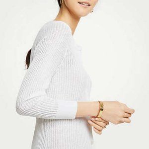 Ann Taylor White Stitched Summer Ann Cardigan $80
